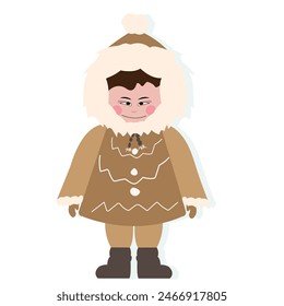 niño en ropa de invierno cálida; personaje esquimal 