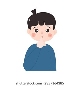 Boy Warns To Keep Voice Down. Boy with blue shirt illustration. 