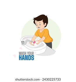 Un niño lavando la mano en un lavabo ilustración vectorial