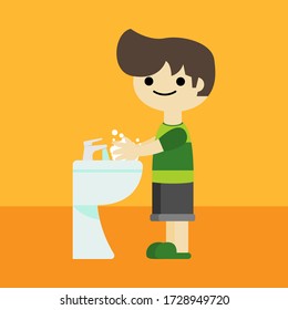 caricatura de un niño que lava las manos, ilustración vectorial