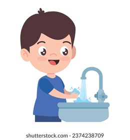 boy washing hands cute illustration isolated