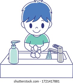 Boy washing hands with soap