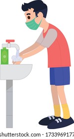 A boy is washing his hands