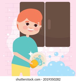 placa de lavado de niños en la cocina