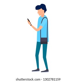Boy watch smartphone icon. Flat illustration of boy watch smartphone vector icon for web design
