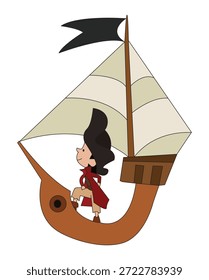 Niño mirando desde la Ilustración vectorial de la nave
