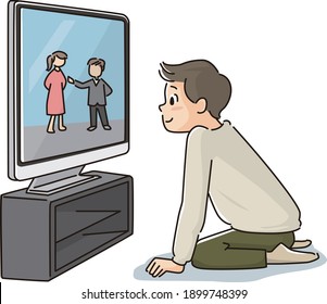 Boy watching TV in the near distance