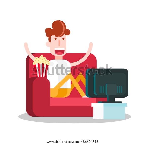 Boy Watching Tv On Sofa Isolated Stock Vector (Royalty Free) 486604513