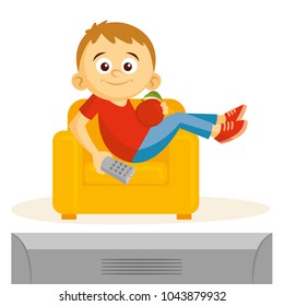 Boy is watching tv vector illustration