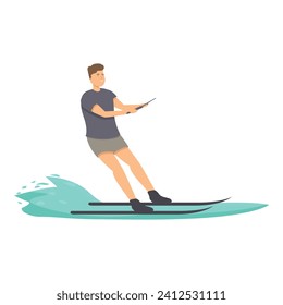 Boy water skiing icon cartoon vector. Board surfer. Active equipment