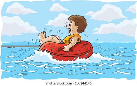 Boy water tubing