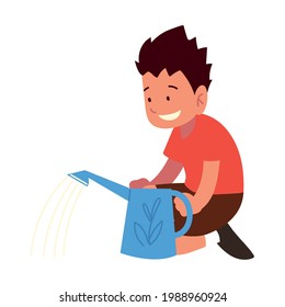 boy with watering can isolated