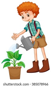 Boy watering the plant illustration