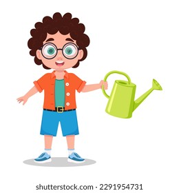 Boy watering plants, vector illustration
