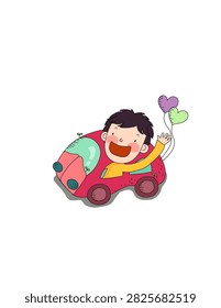 A boy waves from