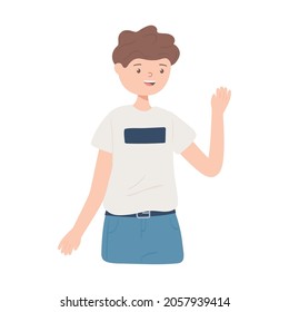 boy waving hand flat icon