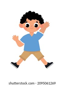 boy waving hand icon flat