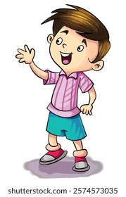 A boy waving hand vector illustration