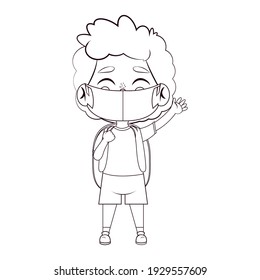 Boy waving wearing masks - Vector illustration design