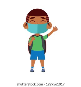 Boy waving wearing masks - Vector illustration design