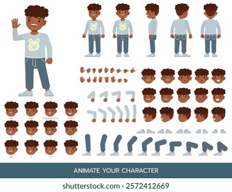 Boy wear blue shirt character vector illustration design. Create your own pose.