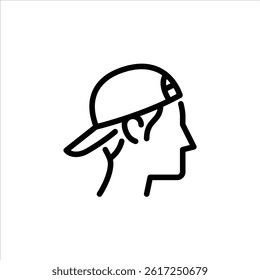 boy wear cap outline icon. male avatar side view black line illustration.