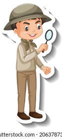 Boy wear safari outfit cartoon character sticker illustration