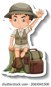 Boy wear safari outfit cartoon character sticker illustration