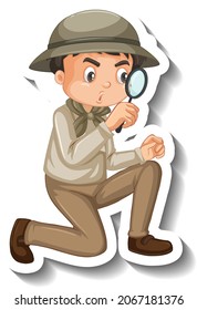 Boy wear safari outfit cartoon character sticker illustration
