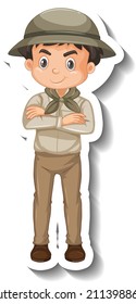 Boy wear safari outfit cartoon character sticker illustration