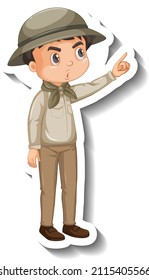 Boy wear safari outfit cartoon character sticker illustration