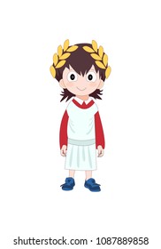 Boy Wearing Ancient Rome Costume For School History. Vector Illustration