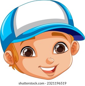 Boy wearing baseball hat head illustration