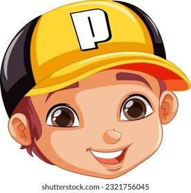 Boy wearing baseball hat head illustration