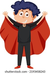 A boy wearing dracula costume for halloween illustration