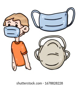 boy wearing face mask covid-19 illustration