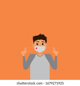 The boy wearing the face mask. People character vector illustration flat design