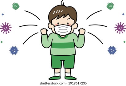 Boy wearing face mask for preventing infection