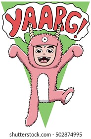 Boy wearing furry monster costume