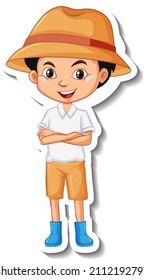 A boy wearing gardener hat cartoon character sticker illustration