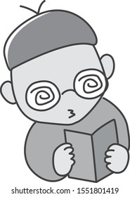 Boy wearing glasses reading a book