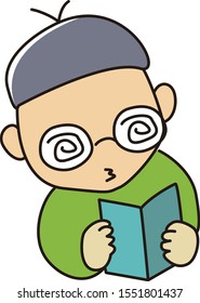 Boy wearing glasses reading a book