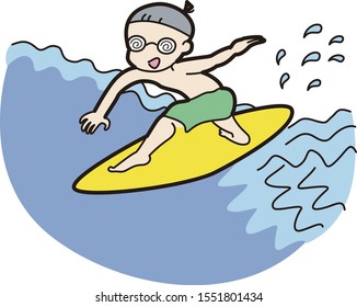 
Boy wearing glasses surfing in the sea