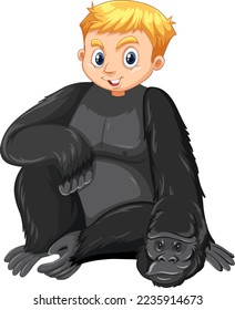 Boy wearing gorilla costume illustration