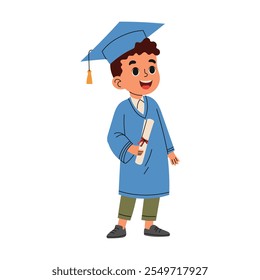 Boy wearing graduation costume. Education concept. Hand drawn style.