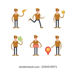 boy wearing hat characters set vector illustration