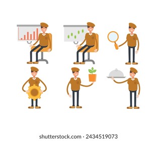 boy wearing hat characters set vector illustration