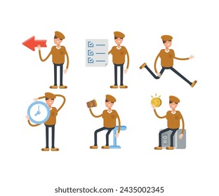 niño que lleva el sombrero personajes conjunto ilustración vectorial