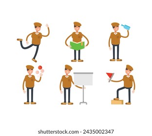 boy wearing hat characters set vector illustration