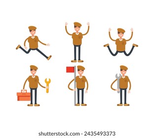 boy wearing hat characters set vector illustration